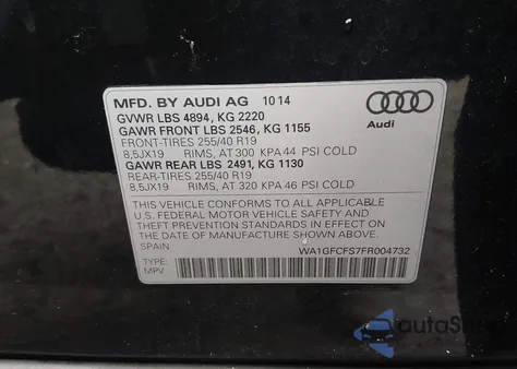 2015 Audi Q3 2.0T Premium Plus z USA, uszkodzony, nr VIN WA1GFCFS7FR004732